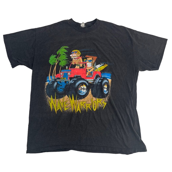 Vintage Wave Warriors Shirt Men XXL Grey Charcoal Single Stitch Graphic Top Half - Picture 1 of 10